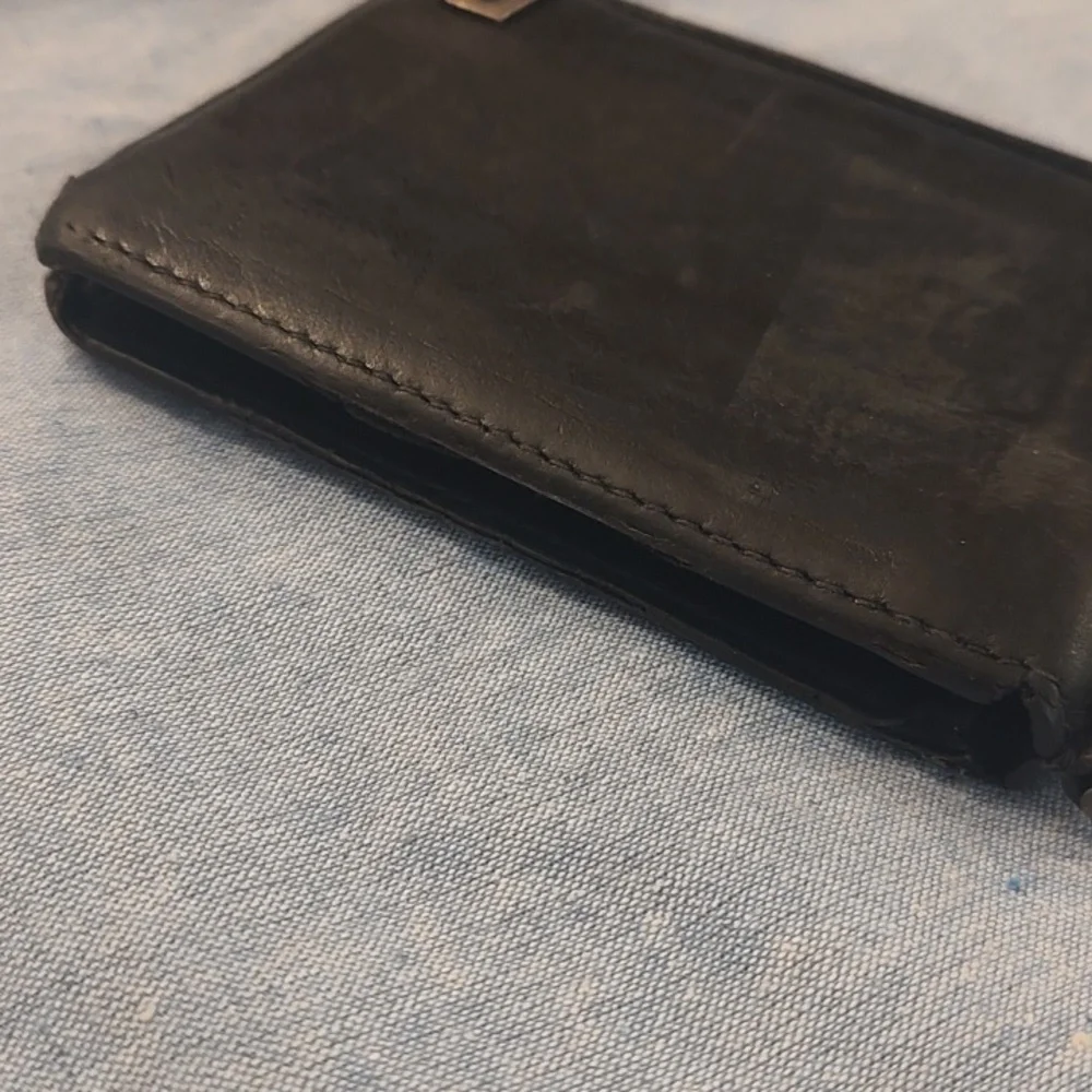 Balenciaga Bi-fold Leather Card Holder W/ Money Clip -Black- Used-See Photos